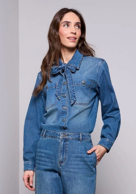 Denim Blouse w Removable Self Tie