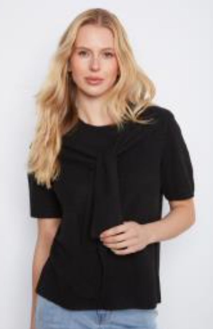 Short Sleeve Crew Neck Sweater With Combined Sleeves Detail