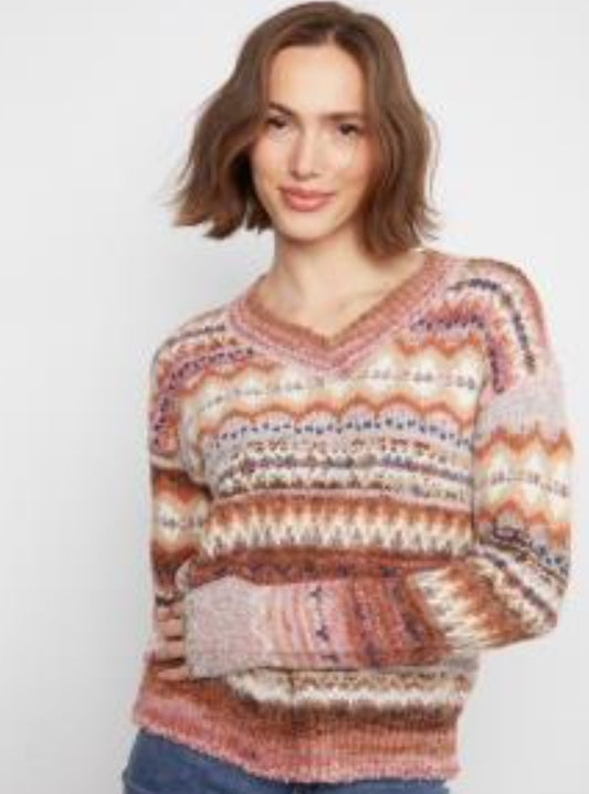 Long Sleeve V-Neck Space Dye Sweater