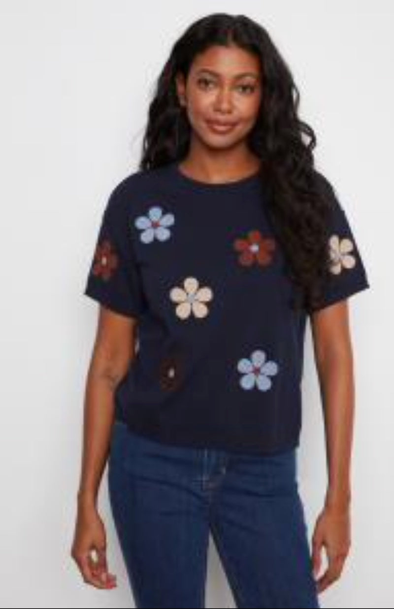 Elbow Sleeve Embroidered Flowers