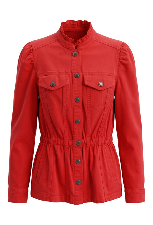 Puff Sleeve Trucker Jacket w Ruffle Collar