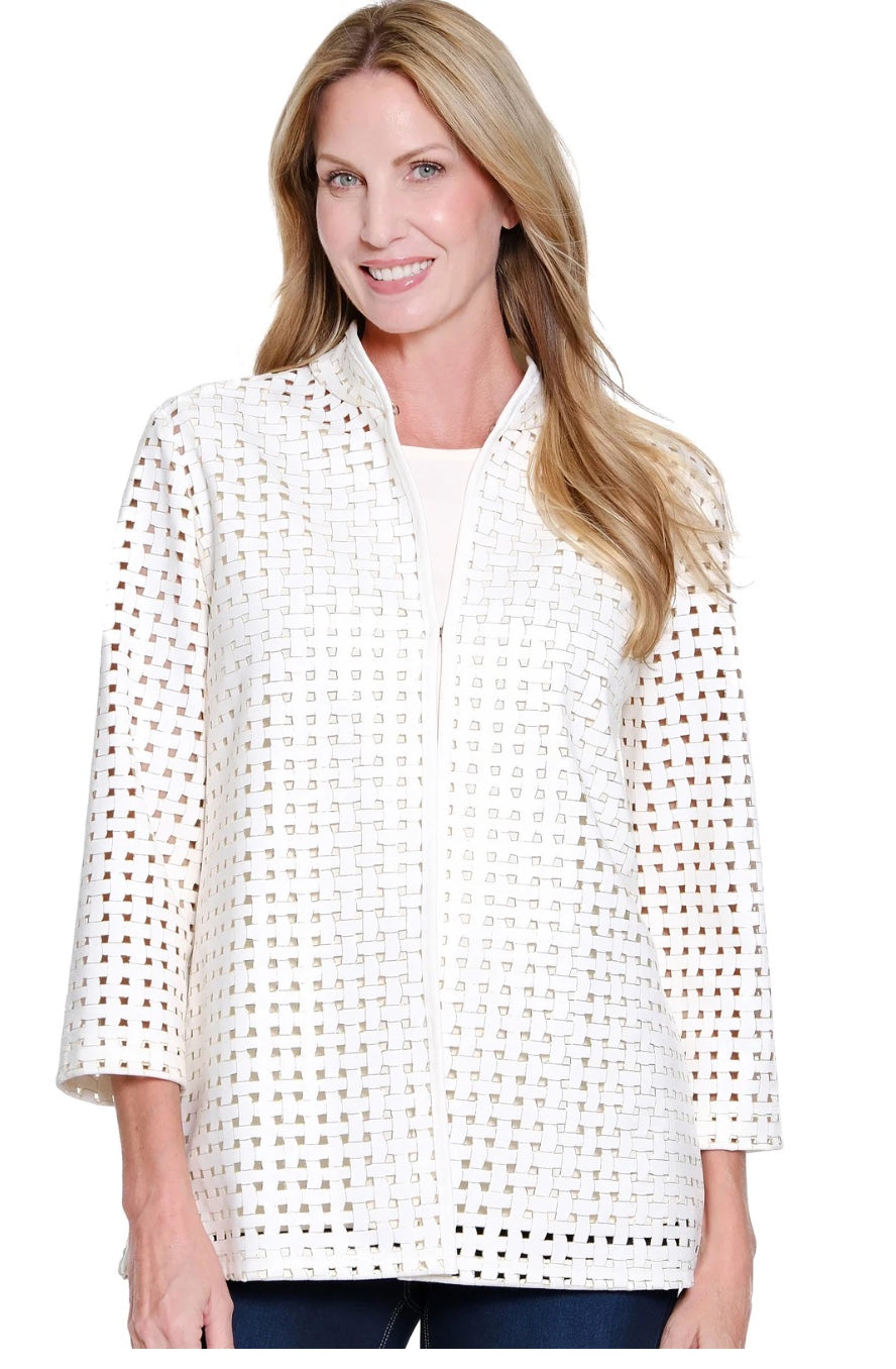 3/4 Sleeve Stand Collar Open Front Long Jacket