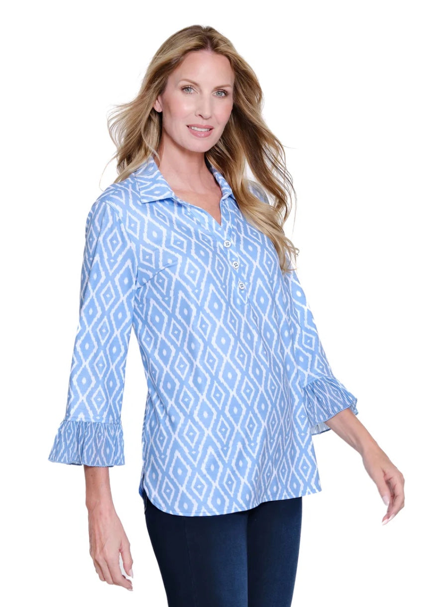 Pleated Flounce 3/4 Sleeve Top