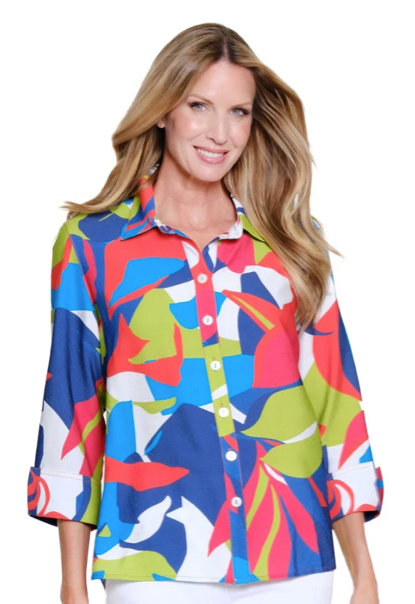 Turn Up 3/4 Sleeve Button Front Shirt