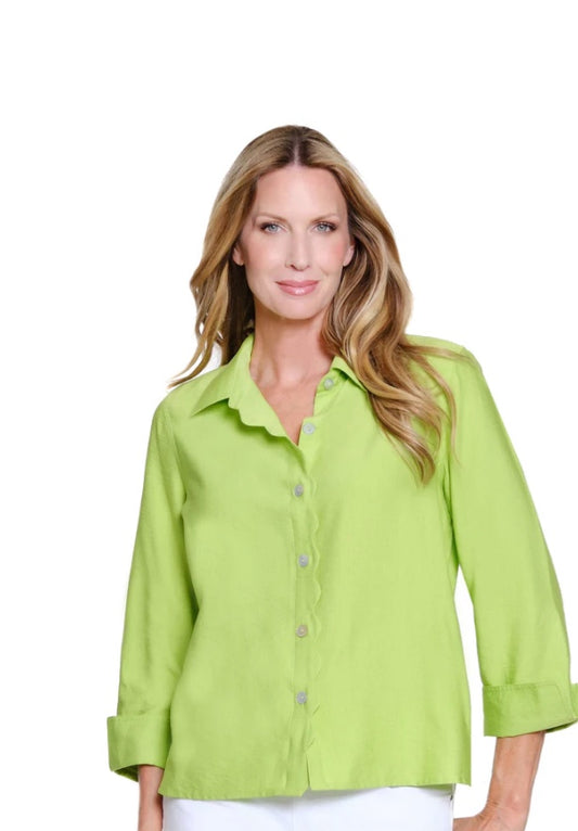 Turn Up Cuff 3/4 Sleeve Scallop Button Front
