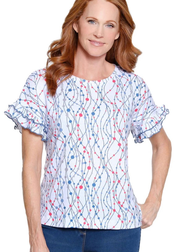 DBL Flounce Short Sleeve Dolman Scoop Neck Top