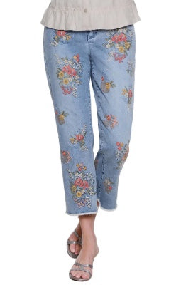 Woven Embroidered Flare Leg 5 Pocket Jacket