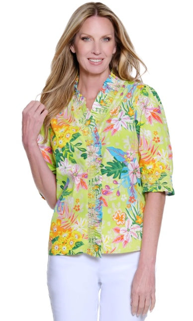 Ruffle Neck Line 3/4 Sleeves Top