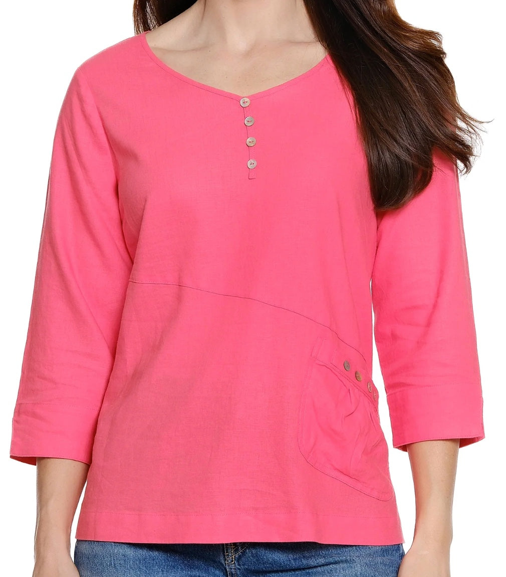 Woven Popover Round Neck Top