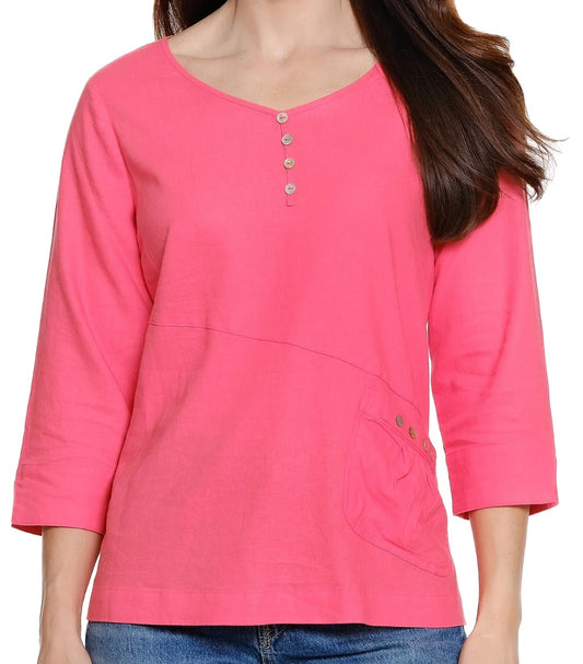 Woven Popover Round Neck Top