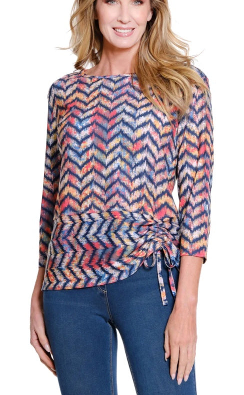3/4 Sleeve Scoop Neck Drawstring Hem Knit Top