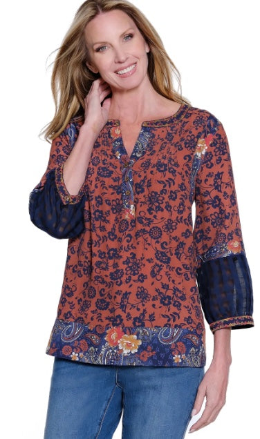 Pleasant Tunic With Mix Prints And 3/4 Sleeves
