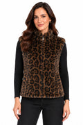 Woven Plush Stand Collar Zip Front Vest