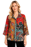 Mixed Print Wire Collar Cinch Sleeve Blouse