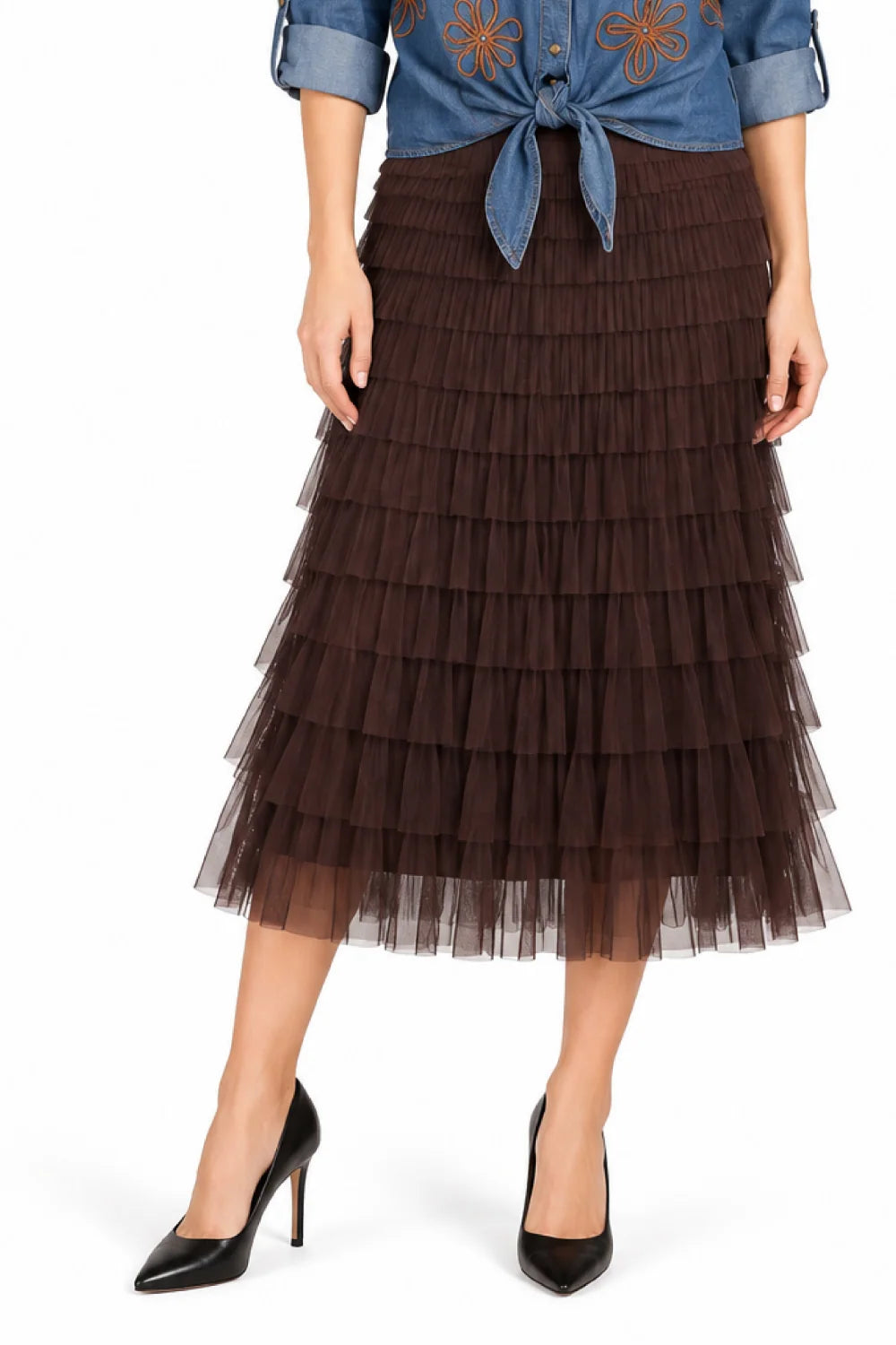 Knitted Tulle Pull-On Tiered Skirt