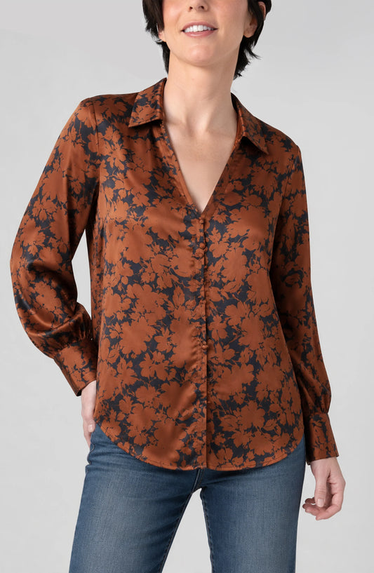 Long Sleeve Button Front Woven Blouse