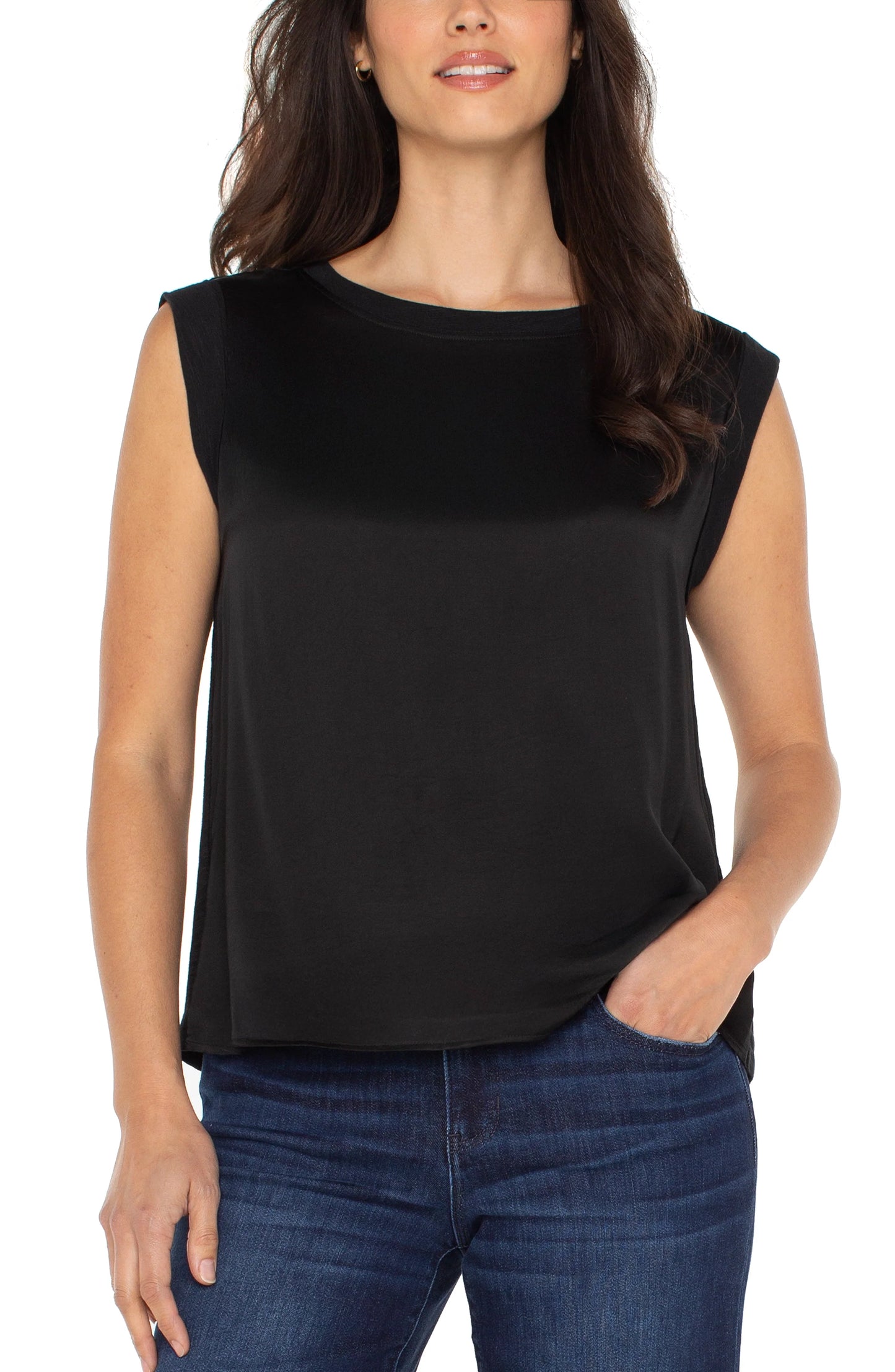 Sleeveless Woven To Knit Top