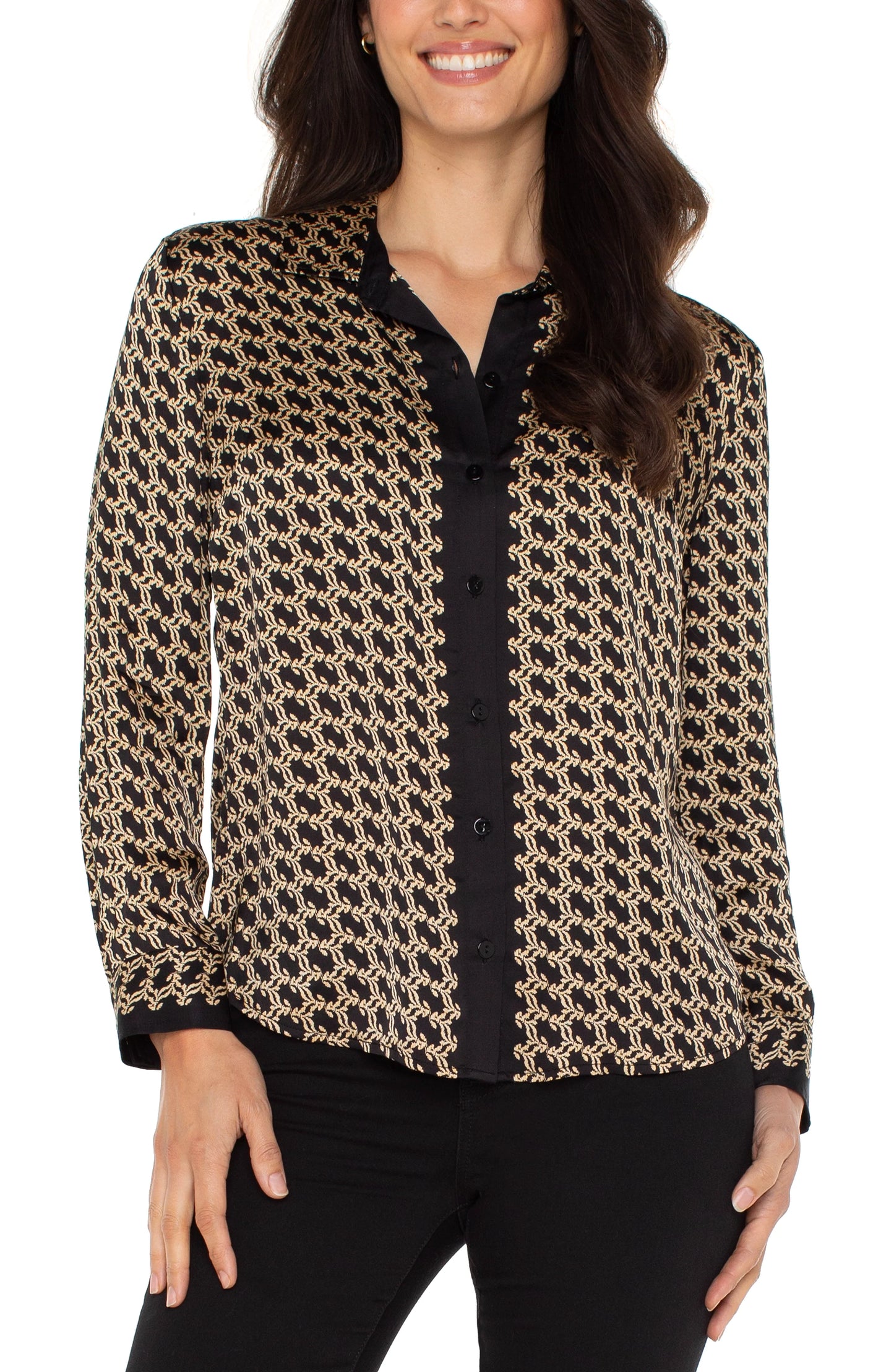 Long Sleeve Button Front Woven Shirt