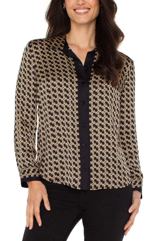 Long Sleeve Button Front Woven Shirt