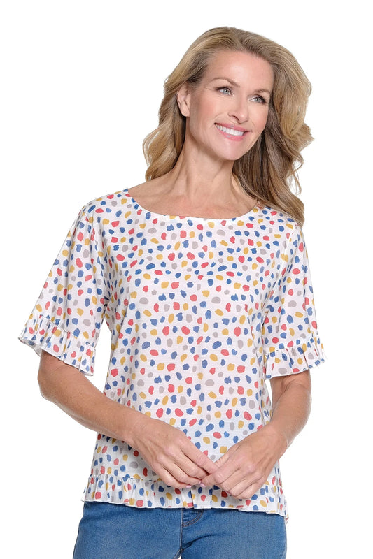 Short Sleeve Scoop Neck Ruffle Top