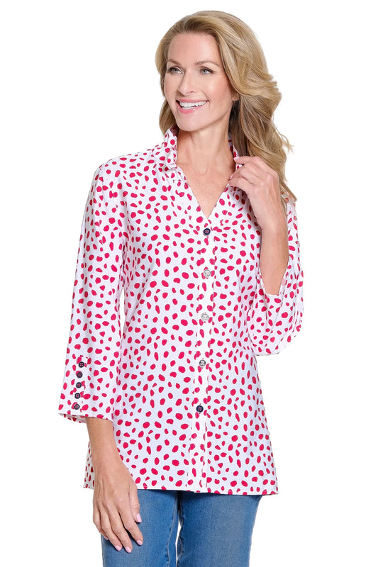 Wire Collar V-Neck Button Front Shirt