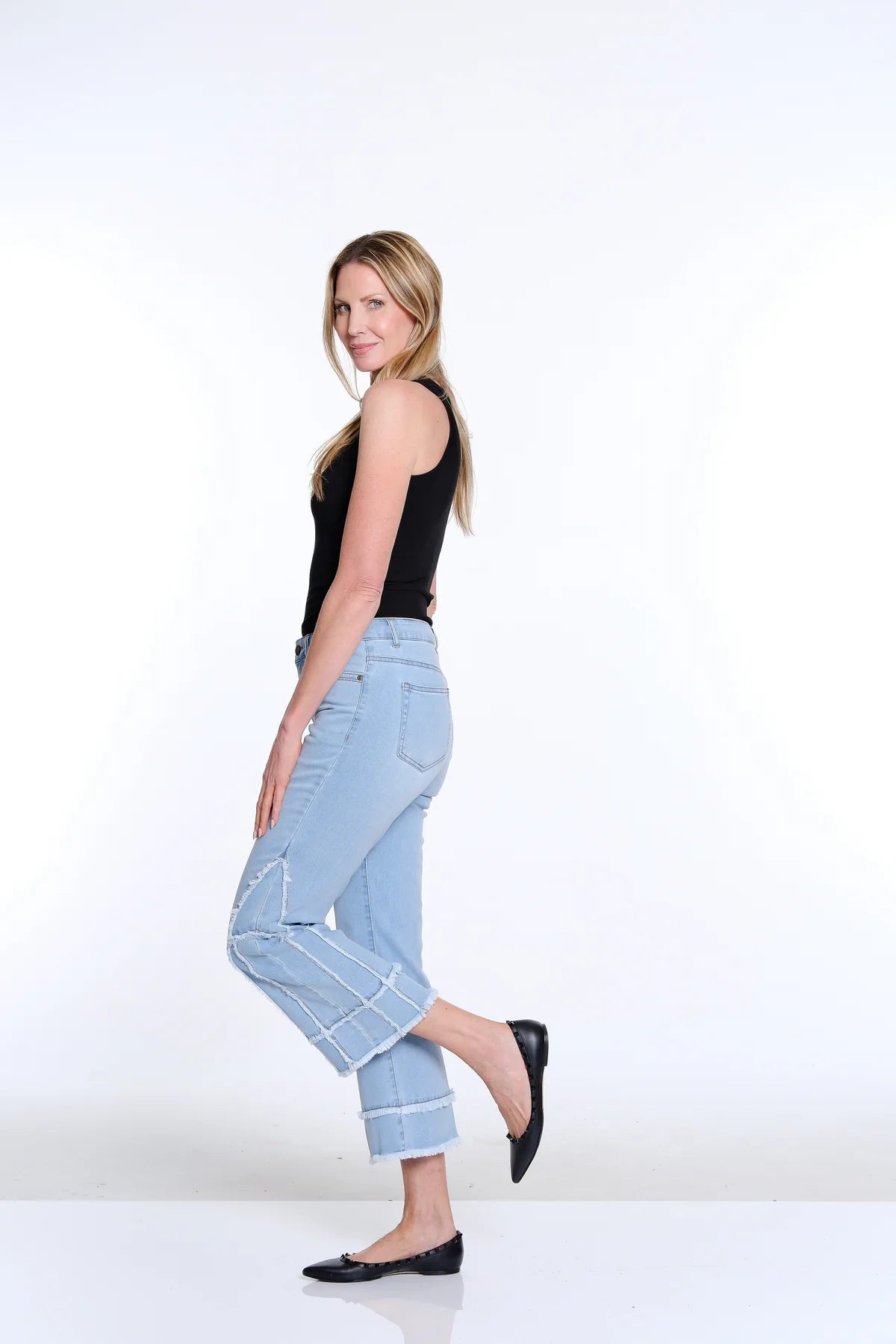 Flare Leg Crop Pant with Fringed Trim