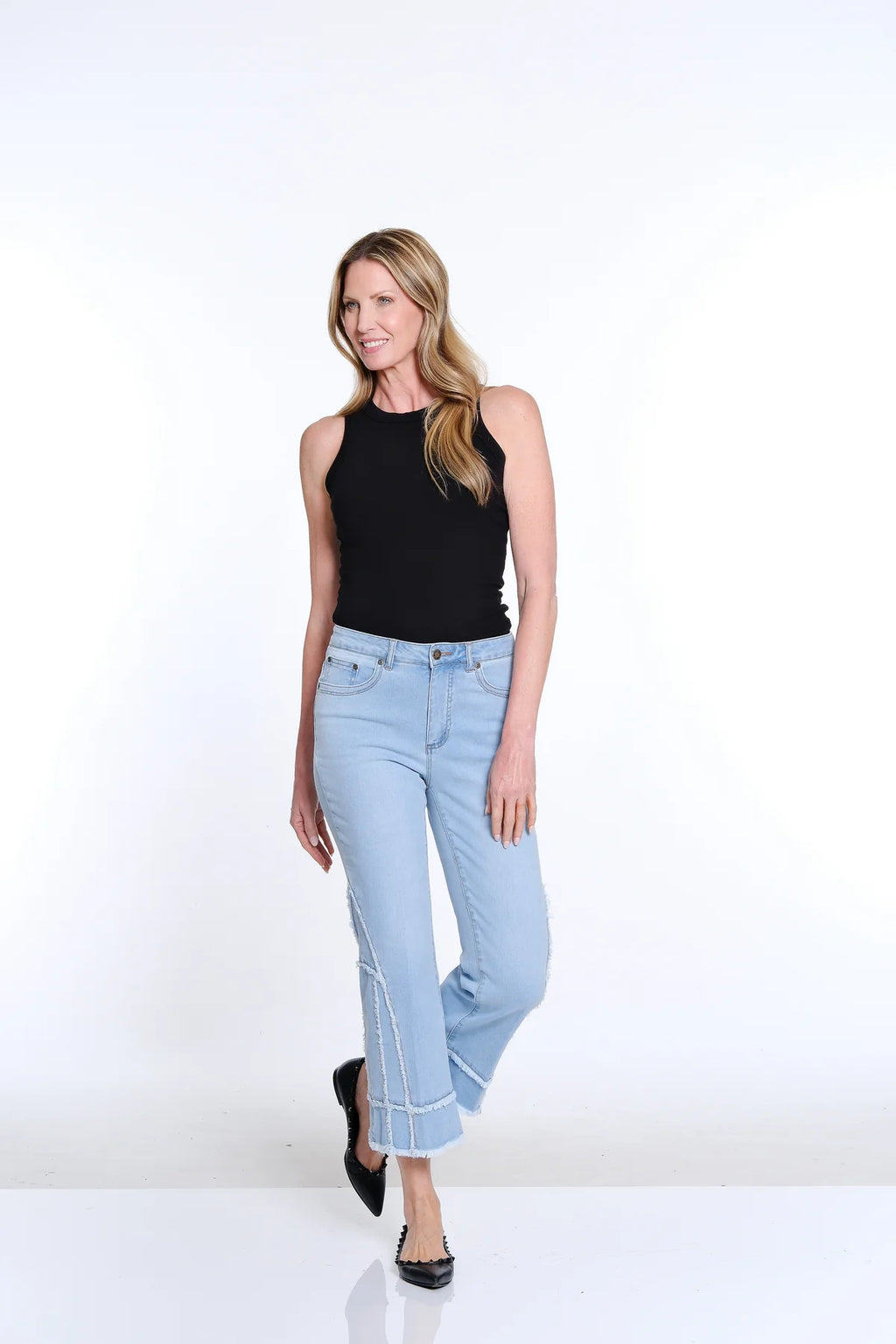 Flare Leg Crop Pant with Fringed Trim