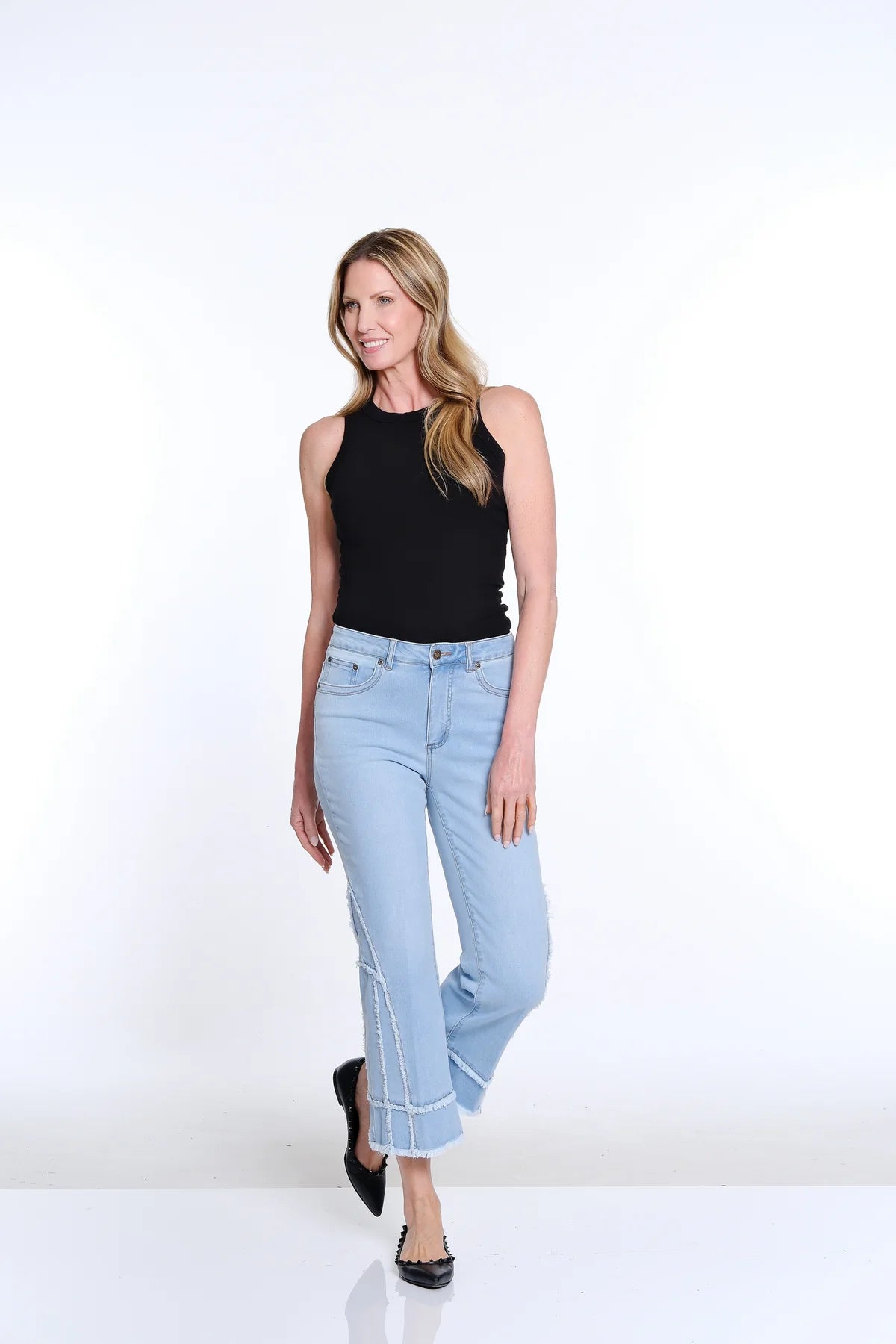 Flare Leg Crop Pant with Fringed Trim