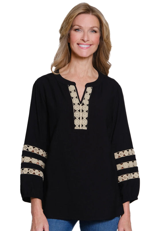 3/4 Sleeve Lace Trim Top