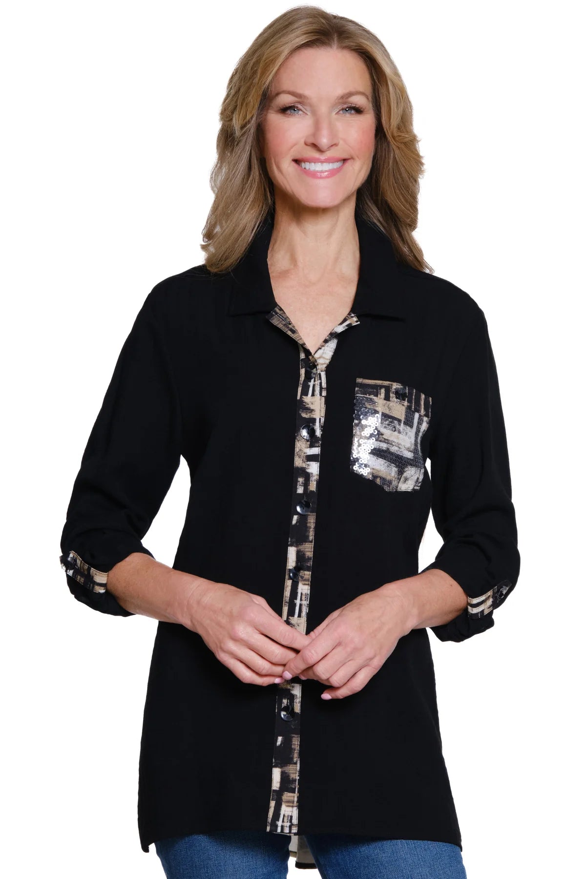 3/4 Sleeve Animal Print Detail Top