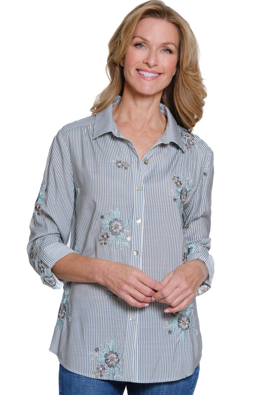 Roll Tab Embroidered Hi-Lo Top