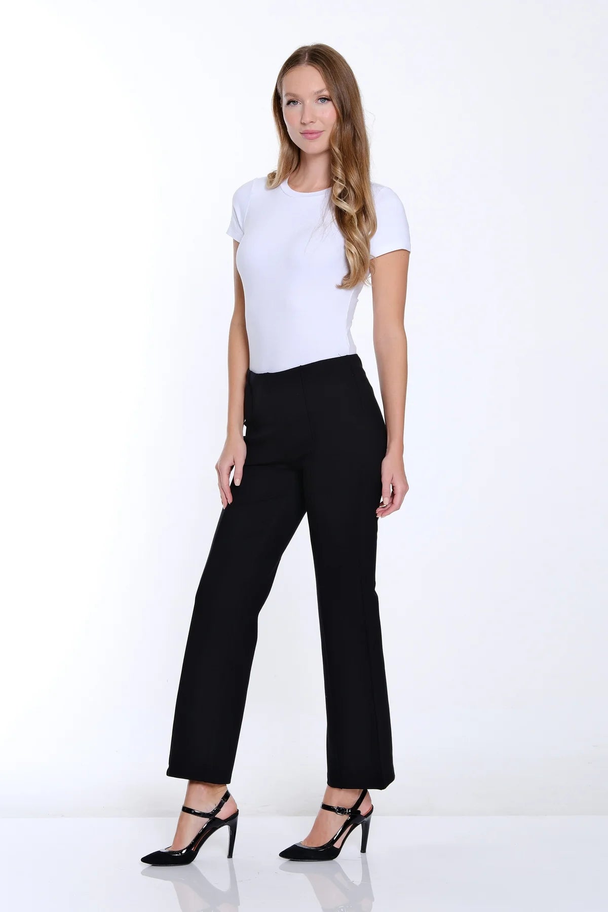 Stretch Ponte Pintuck Flare Leg Pant
