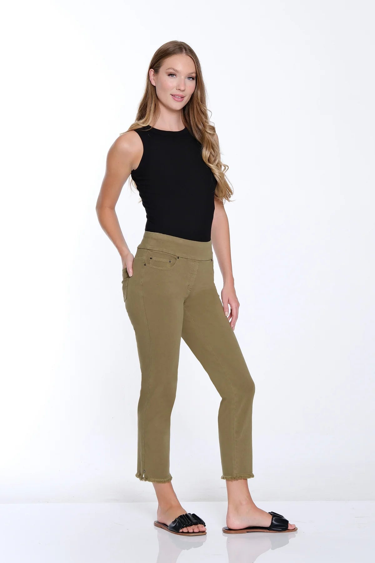 Pull On Fringe Hem Ankle Pant