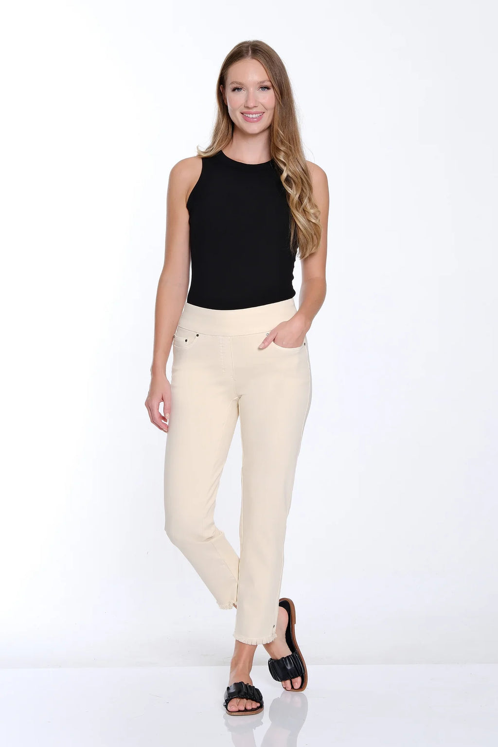 Pull On Fringe Hem Ankle Pant