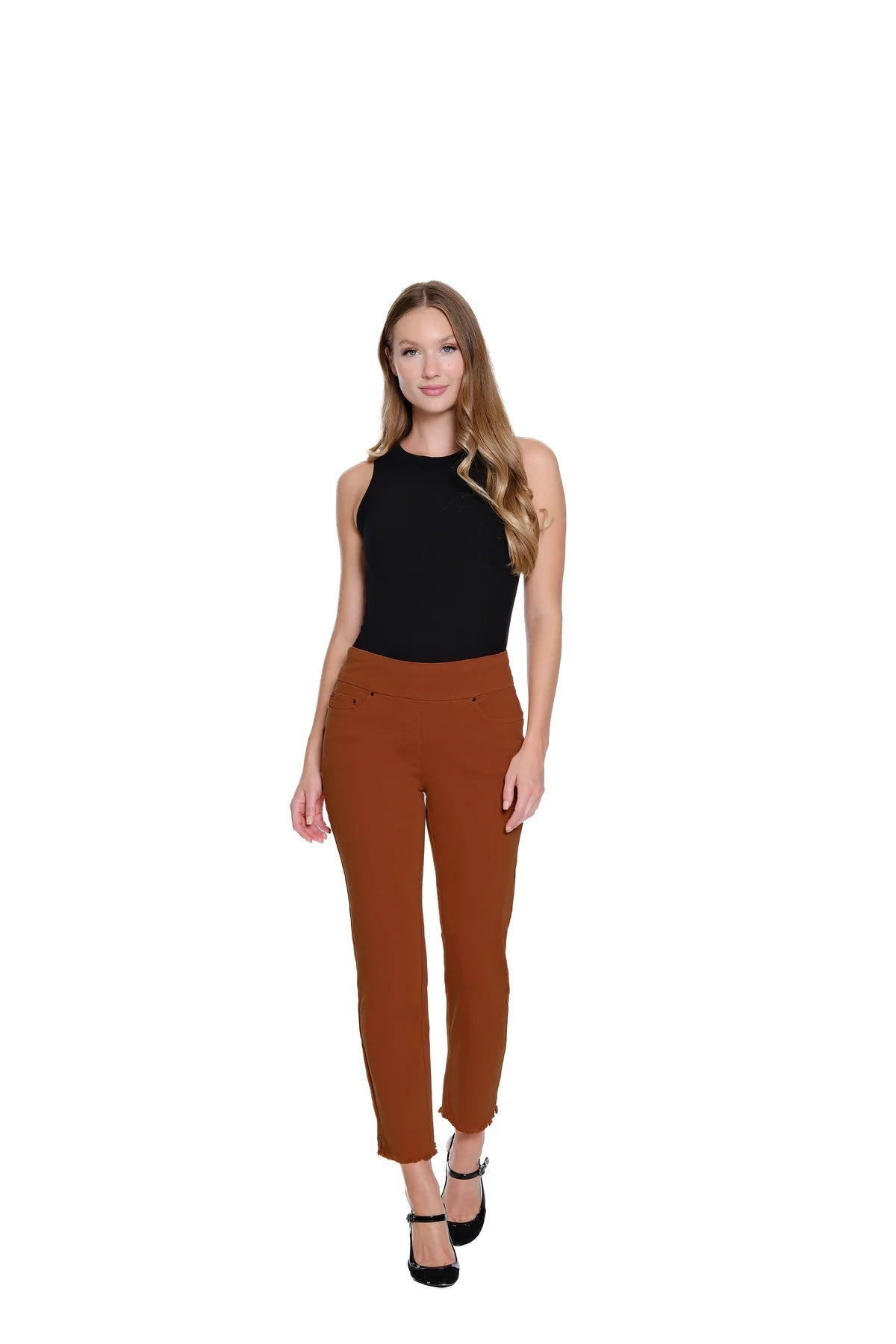 Pull On Fringe Hem Ankle Pant