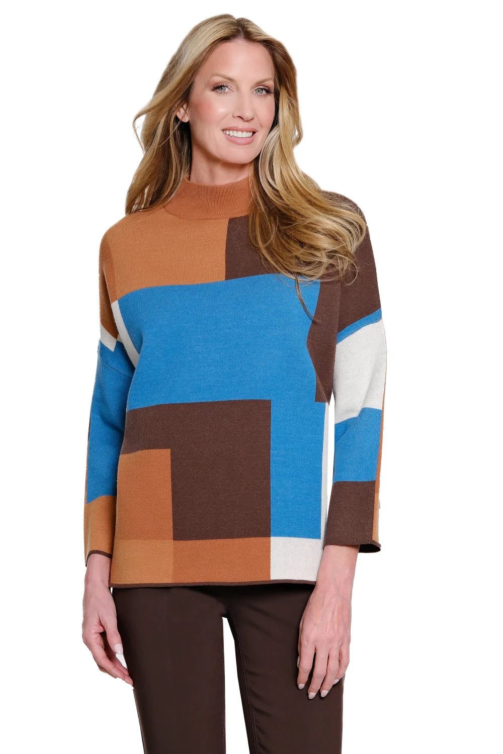 Block Mock Neck Sweater