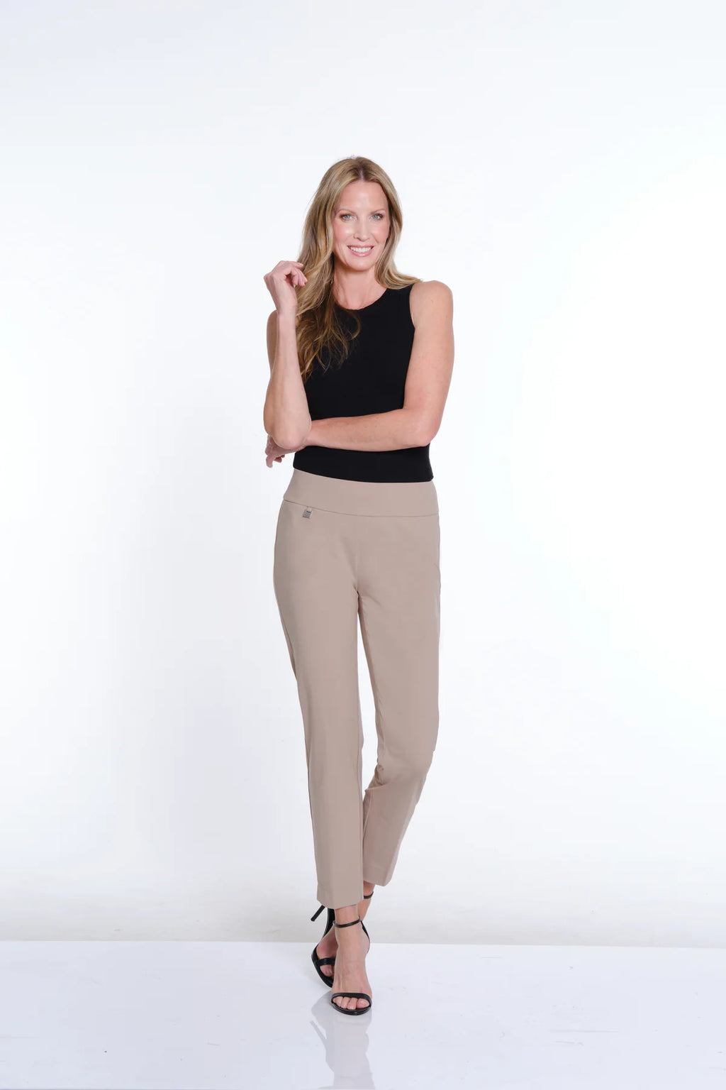 Wide Band Elastic Waist Ankle Pant