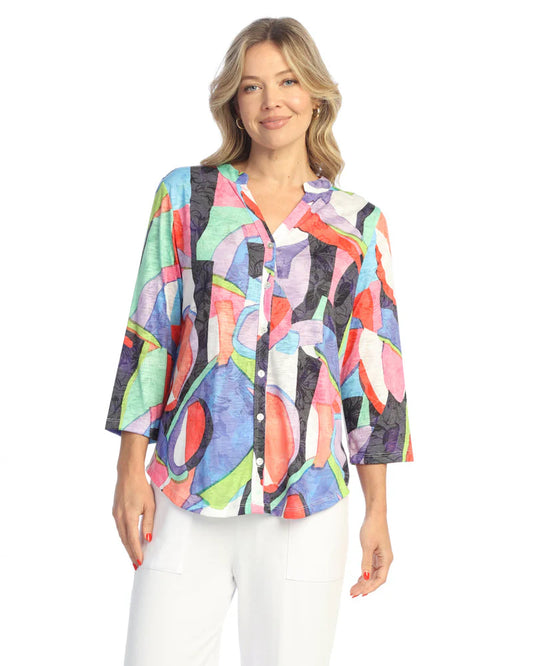 Jubilee Mandarin Collar Button Down Top