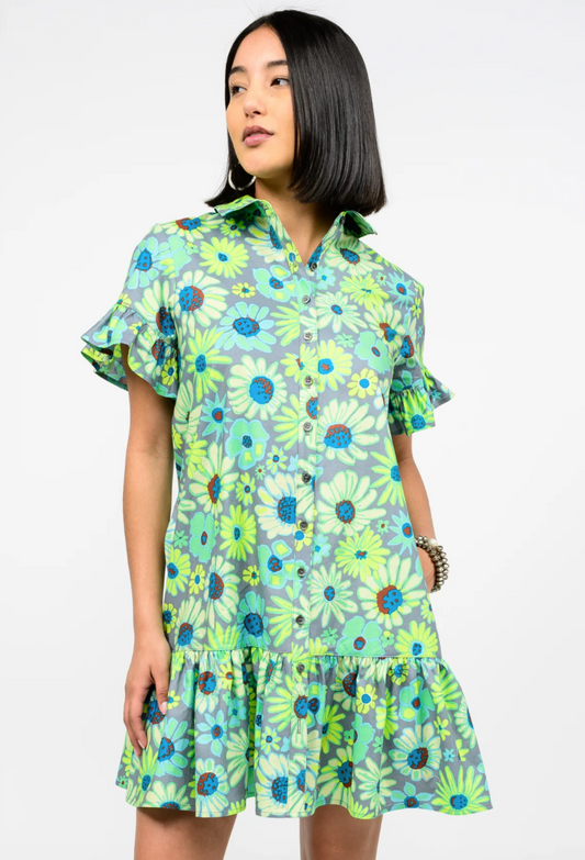 Neon Blooms Shirt Dress