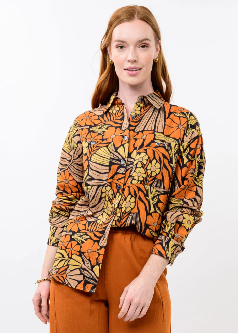 Mod Flower Print Camp Shirt