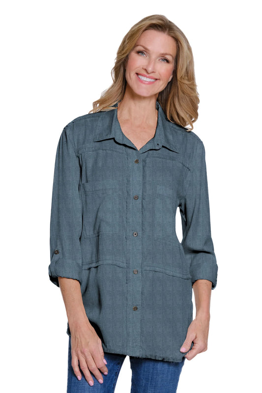 Roll Tab Fringed Shirt