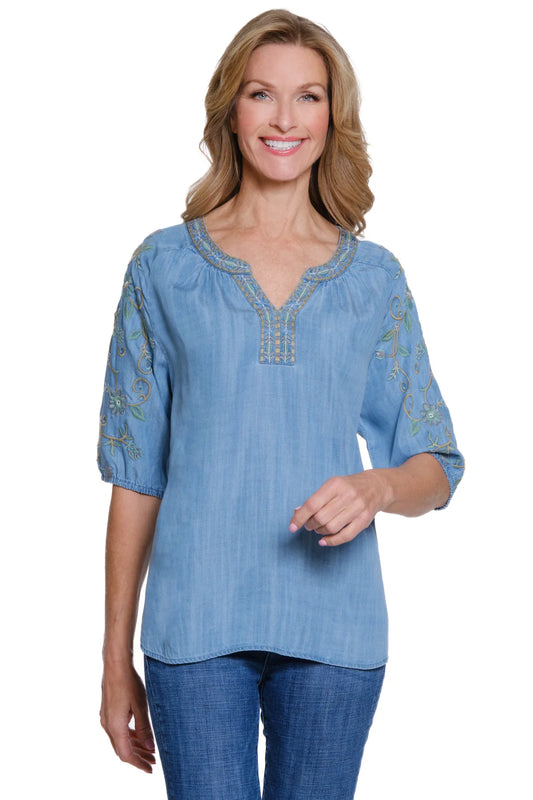 Raglan Embroidered Sleeve Top
