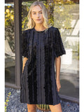 Ruffle Lace Overlay Velvet Shift Dress