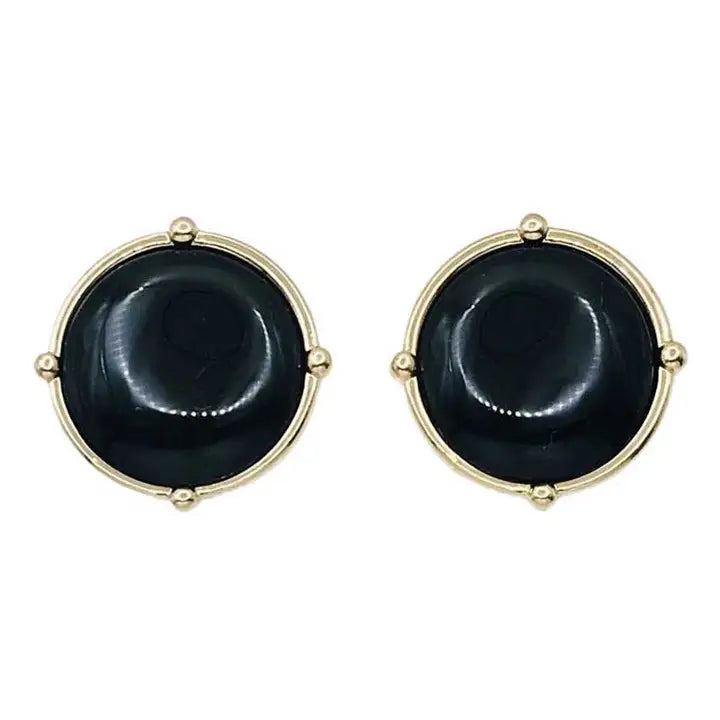 Stone w/ Gold Outline Stud Earrings