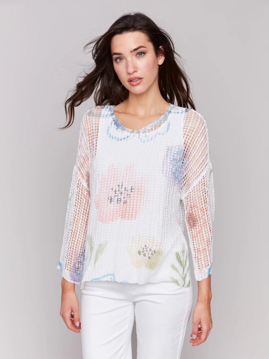 Printed Fishnet Crochet Sweater