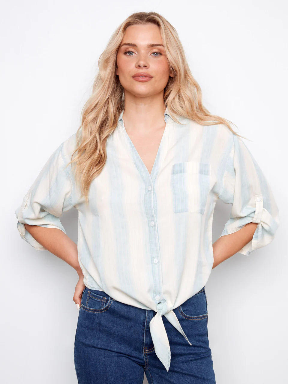 3/4 Roll Up Sleeve Button Up Shirt