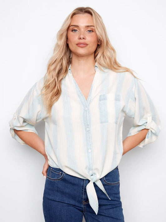 3/4 Roll Up Sleeve Button Up Shirt