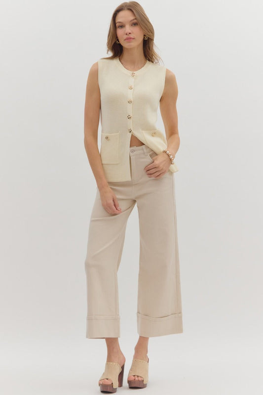 Solid Mid-Rise Ankle Pant