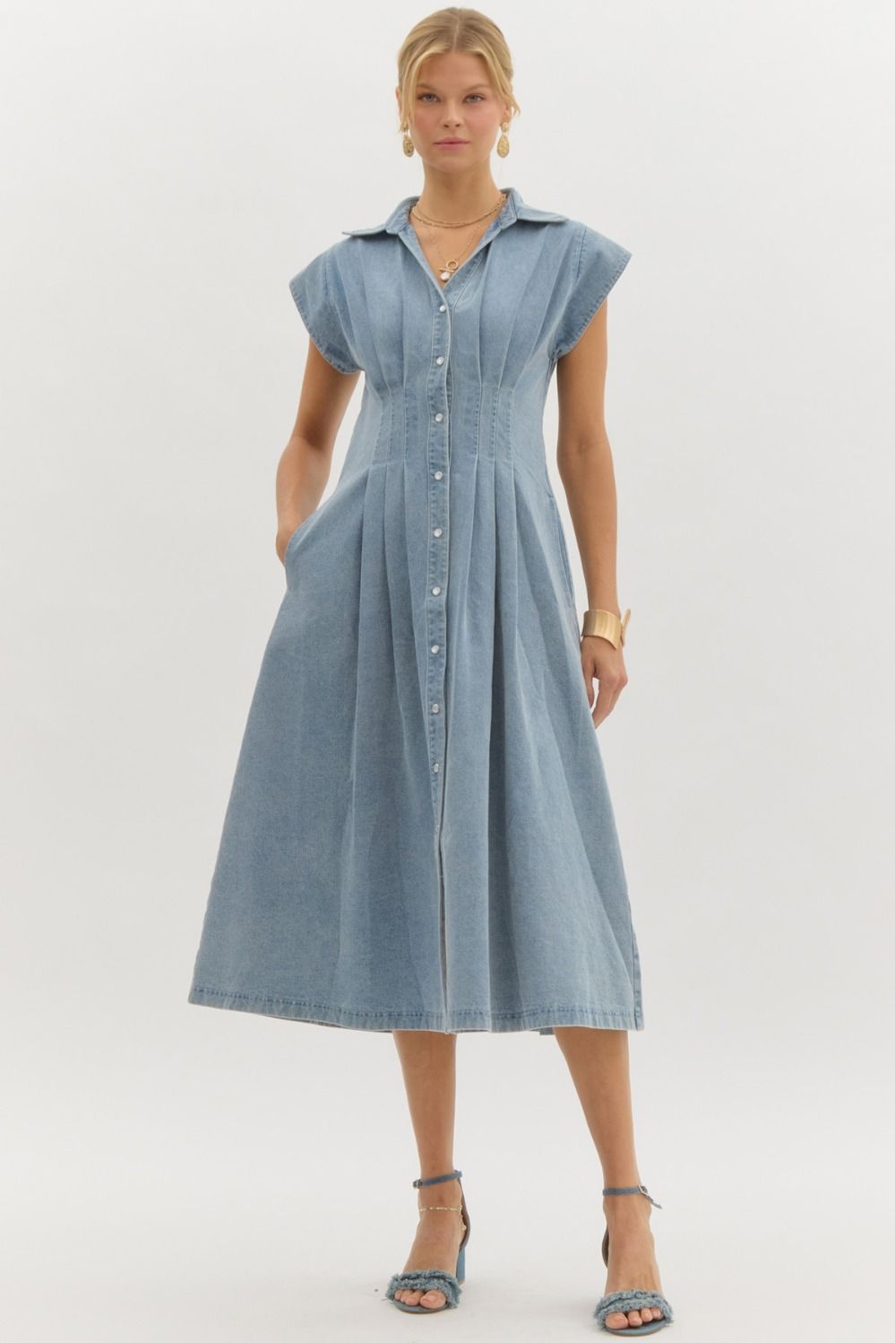 Denim Collared V-Neck Dress