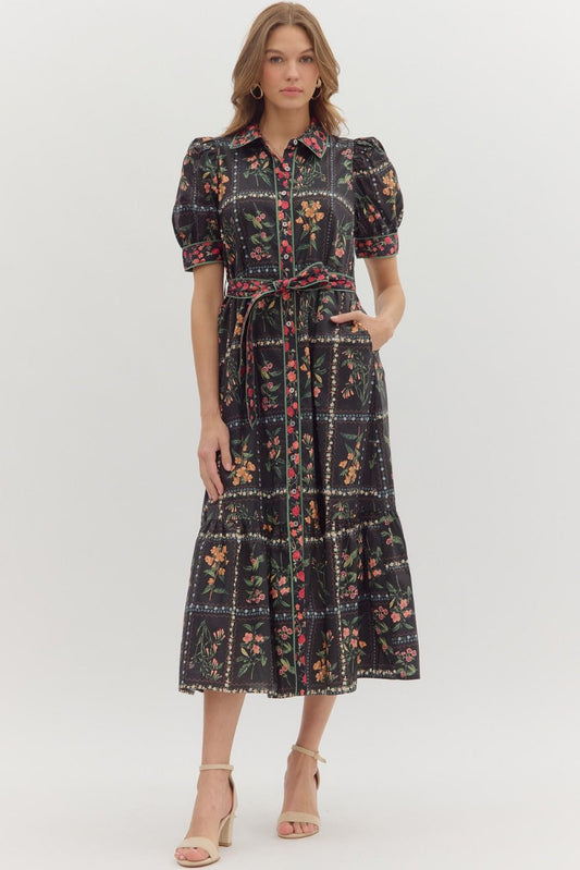 Patched Floral Midi Dress